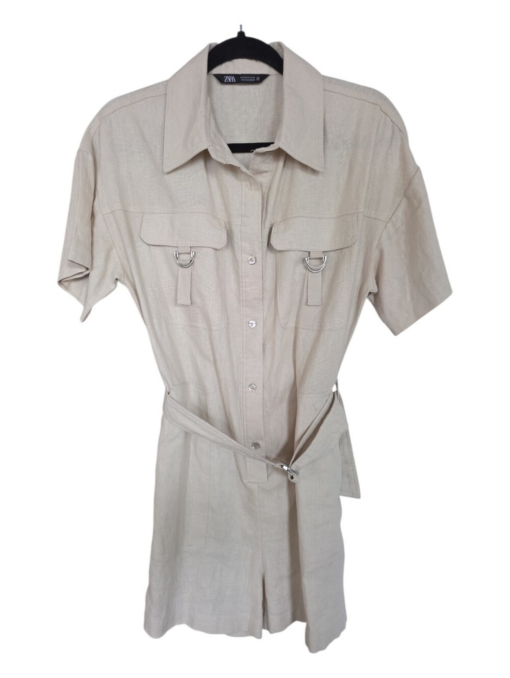 Zara Linen Blend Belted Utility Romper - Picture 2 of 7
